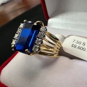 7.50CT Ladies Sapphire and Diamond Ring, 18K Gold, Size 5